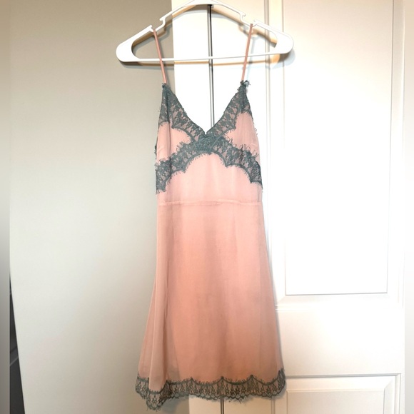 Boohoo Dresses & Skirts - boohoo pink with green lace slip mini dress size 8